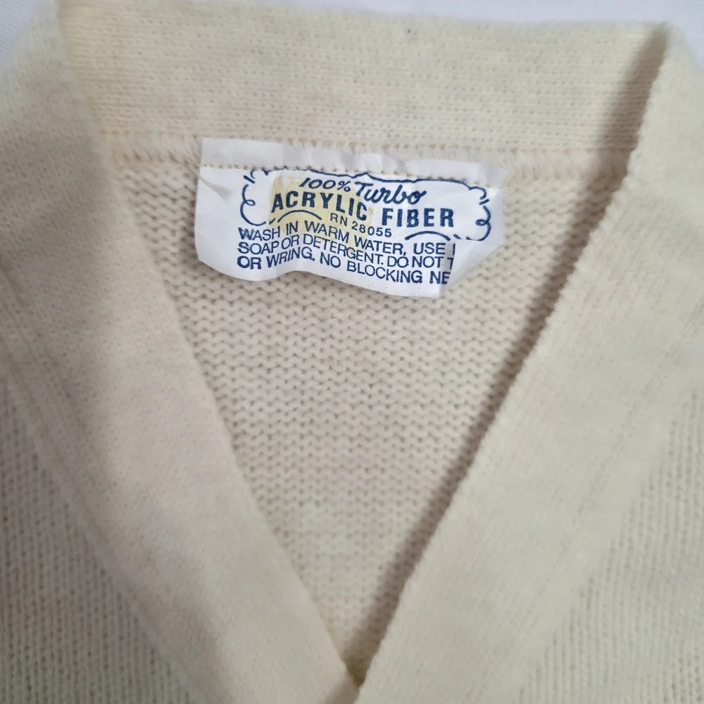 Vintage 70s Boys Nordic Cardigan 4T 5T Cream Blue Sweater